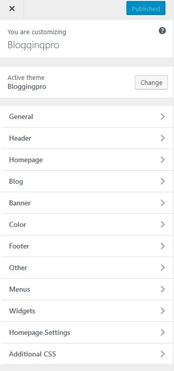 Bloggingpro Customizer Settings