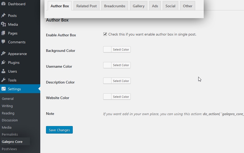 Galepro Core Settings
