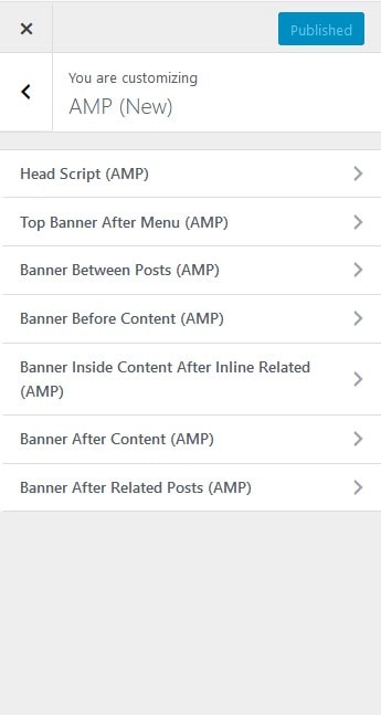 Pengaturan AMP Ads di Customizer