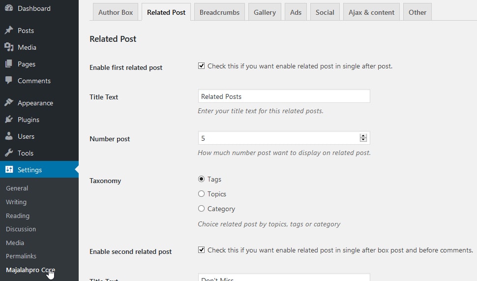 Majalahpro Core Plugin Settings