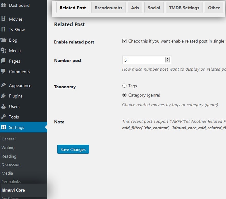 Pengaturan Idmuvi Core Muvipro
